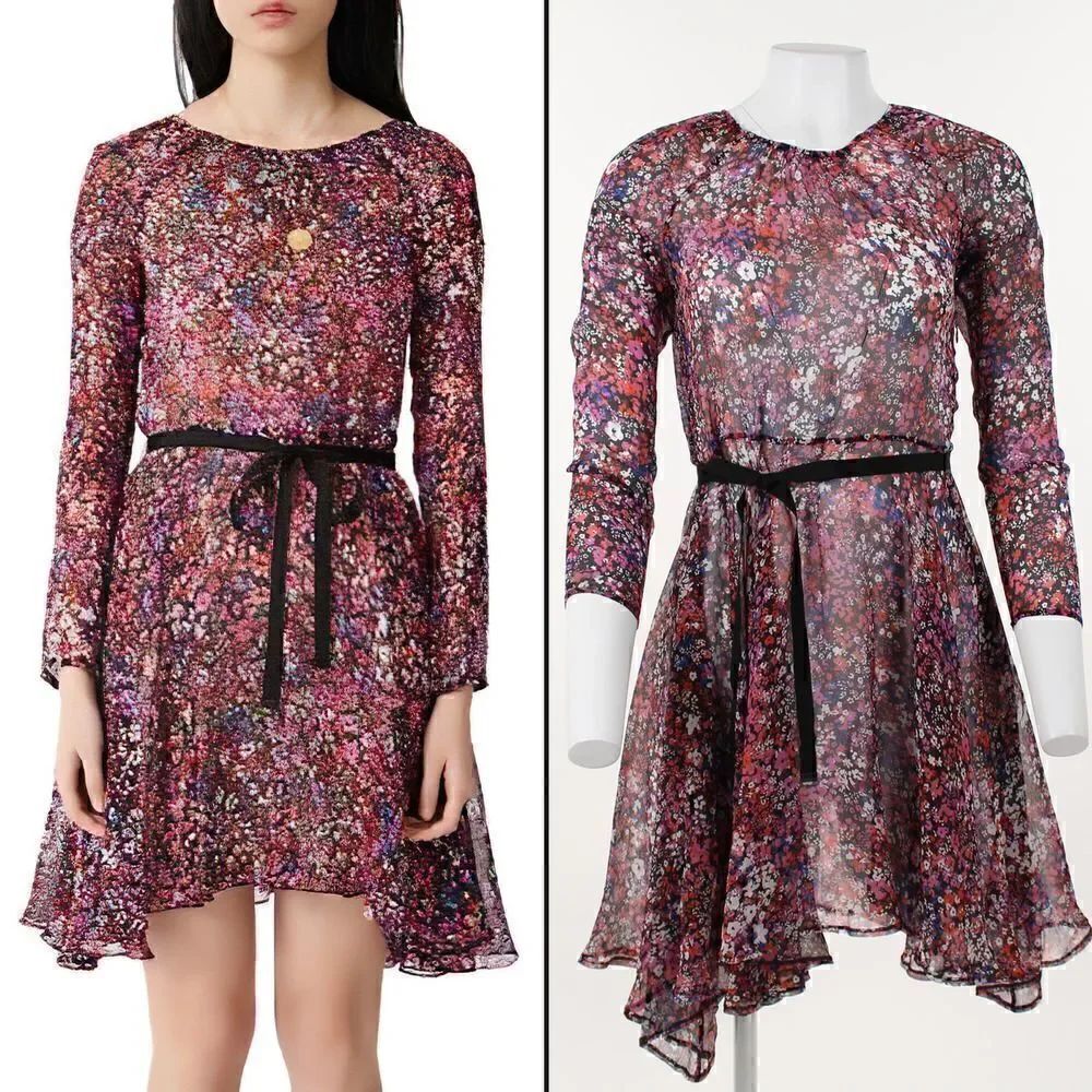 Maje Relana Silk Floral Print Mini Dress